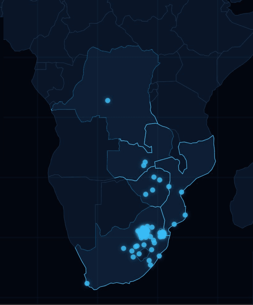 Southern Africa client footprint map